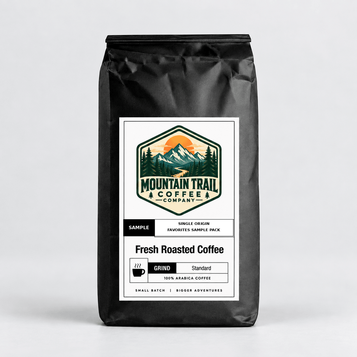 Single Origin Favorites sample pack with six 2oz medium roast coffee packs from Brazil, Colombia, Costa Rica, Ethiopia, Honduras, and Tanzania
